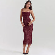 spaghetti strap lace bodycon dress, view 6 - MRSLM