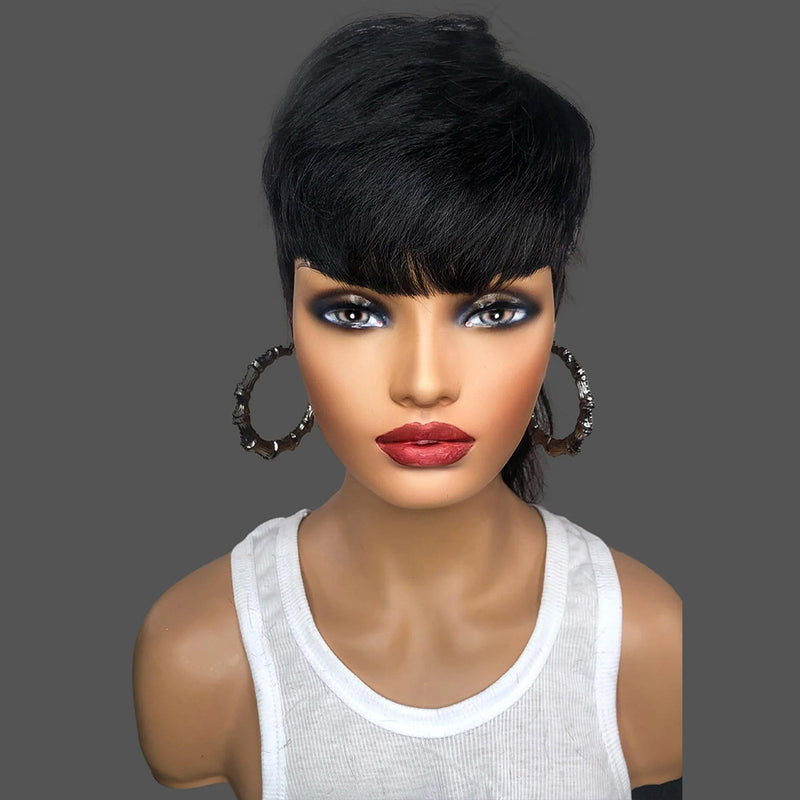 Full Machine Made Wig With Bangs Human Hair Wigs