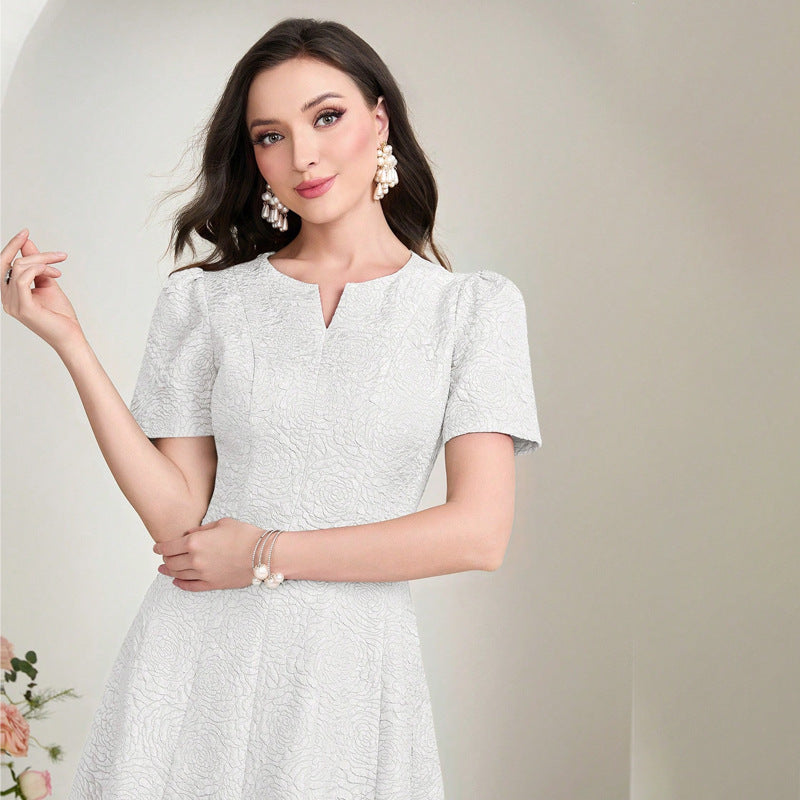 solid color short sleeve dress, view 3 - MRSLM