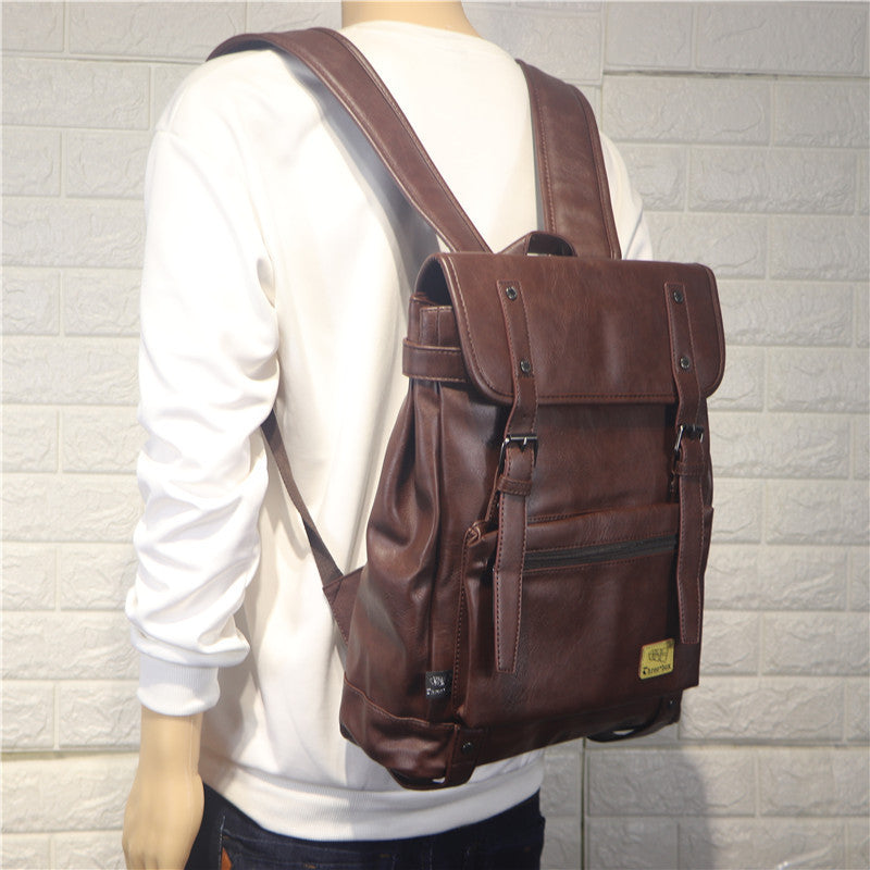 men's PU leather college backpack, view 2 - MRSLM