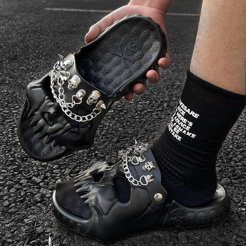 men's thick sole skull slippers, view 4 - MRSLM
