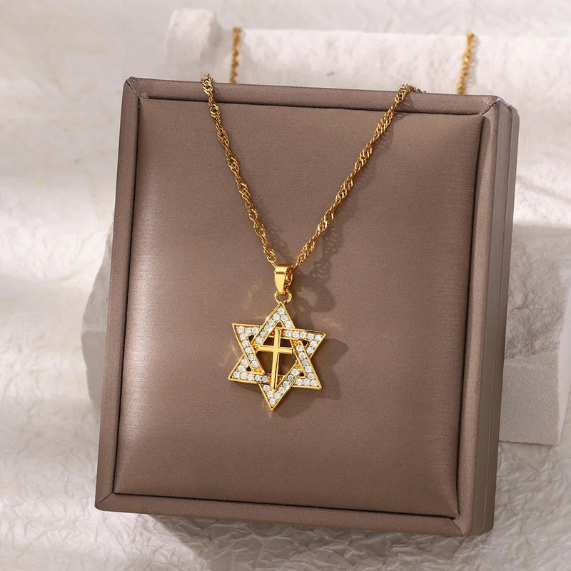 cubic zirconia star pendant necklace, view 6 - MRSLM