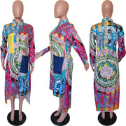 printed lapel shirt dress, view 4 - MRSLM