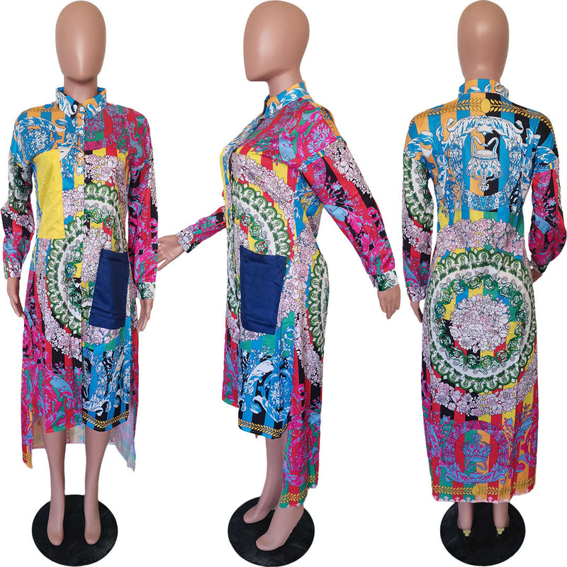 printed lapel shirt dress, view 4 - MRSLM