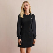 women's round neck slim long sleeve dress, view 3 - MRSLM