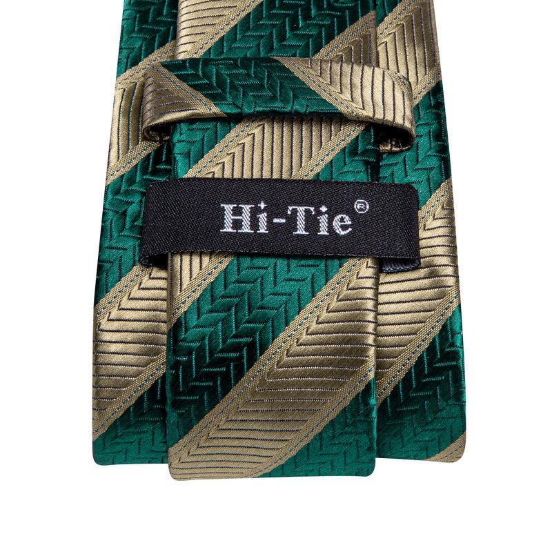 green striped silk necktie set for men, view 6 - MRSLM