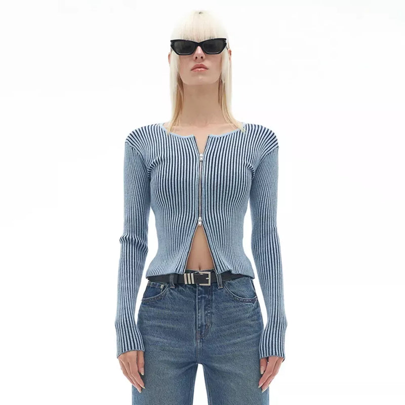 Elegant Knit Cardigan with Two-Way Zipper