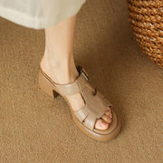 women's leather buckle sandals, view 9 - MRSLM