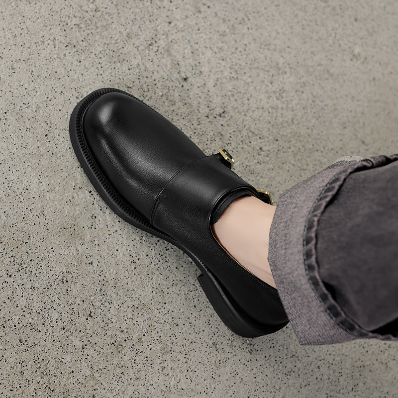 Vintage Women's Cowhide Leather Low Heel Slip-On Shoes
