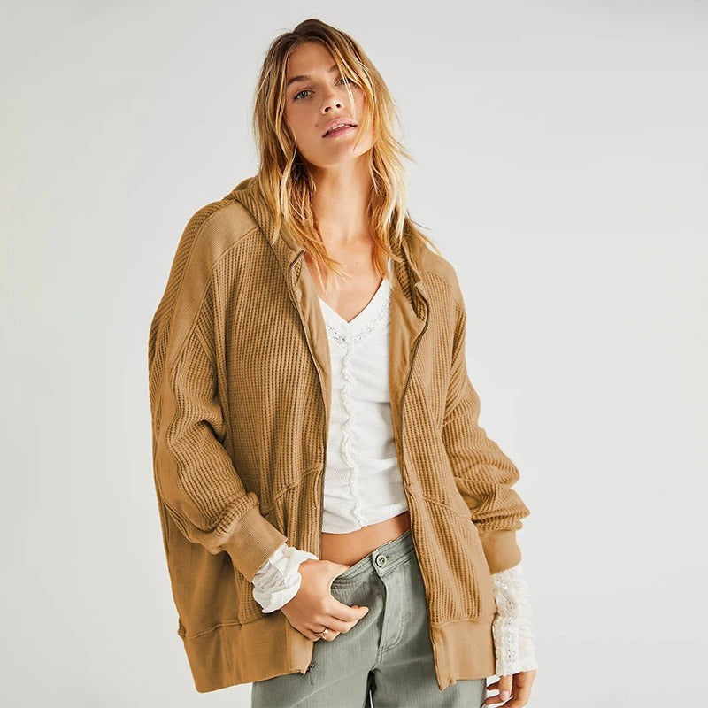 oversized waffle knit zipper hoodie, view 2 - MRSLM