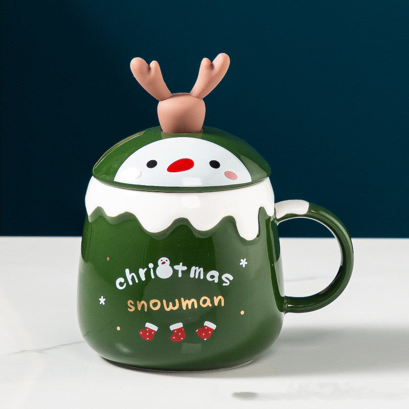 Christmas reindeer ceramic mug with lid and spoon, view 7 - MRSLM