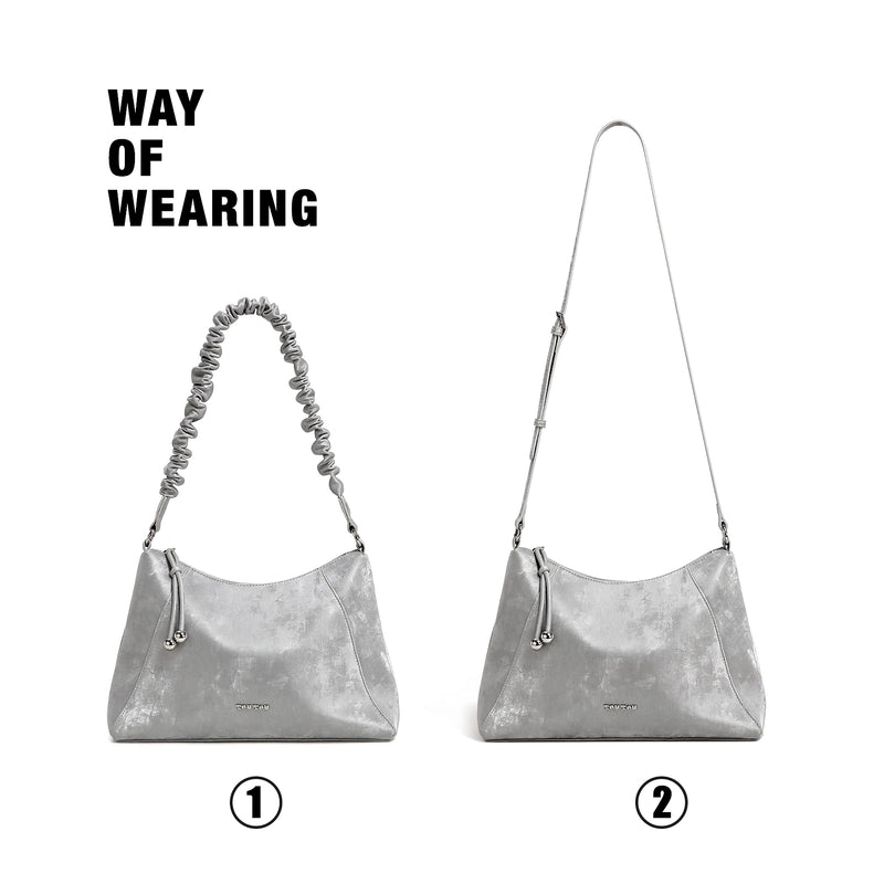 women's silver pu shoulder bag, view 7 - MRSLM