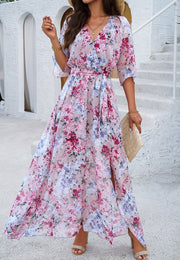 v-neck printed dress, view 20 - MRSLM