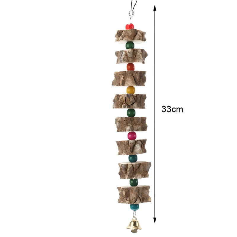 natural wood bird swing with bell, view 3 - MRSLM