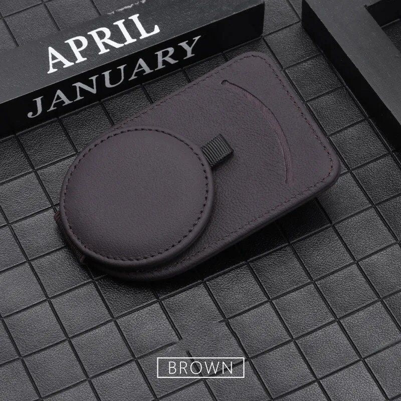 Leather car sun visor sunglasses holder, view 5 - MRSLM