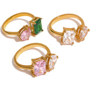 adjustable open ring with pink and green cubic zirconia - MRSLM