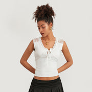 lace trim crop tank top, view 2 - MRSLM