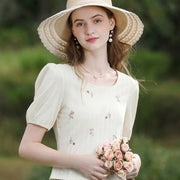 square neck embroidery puff t-shirt, view 2 - MRSLM