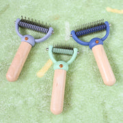 double-sided pet hair comb with wooden handle, view 10 - MRSLM