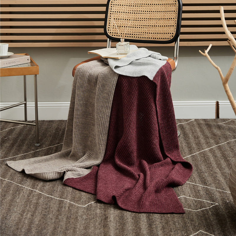 three-color knitted wool-blend blanket, view 5 - MRSLM