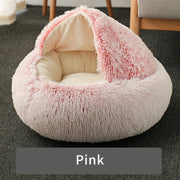 cozy round plush cat bed, view 4 - MRSLM