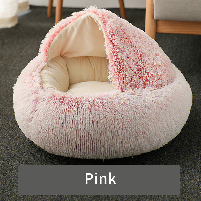 cozy round plush cat bed, view 4 - MRSLM