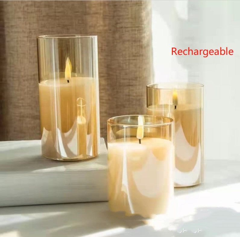 Flameless LED candles in glass, set of 3, view 11 - MRSLM
