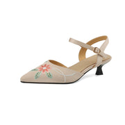 embroidered pointed toe sandals with spike heels, view 3 - MRSLM
