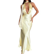 yellow halter long dress, view 5 - MRSLM