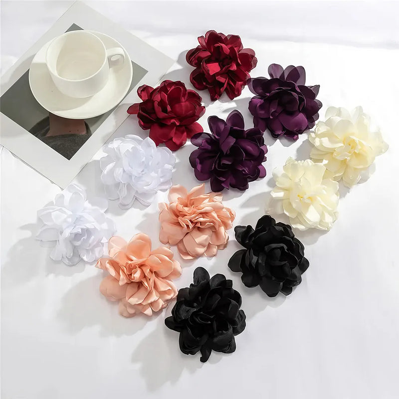 fluffy fabric flower stud earrings, view 8 - MRSLM