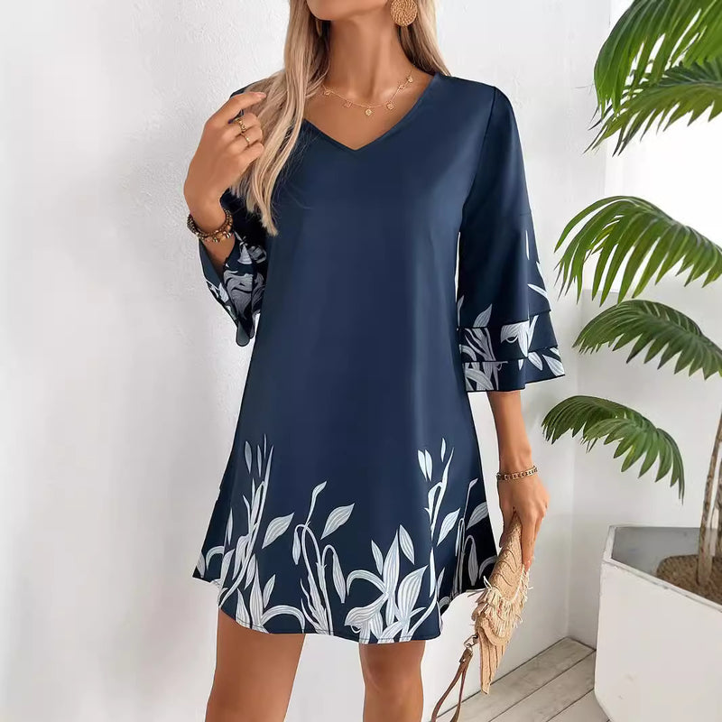 lotus sleeve floral print dress - MRSLM
