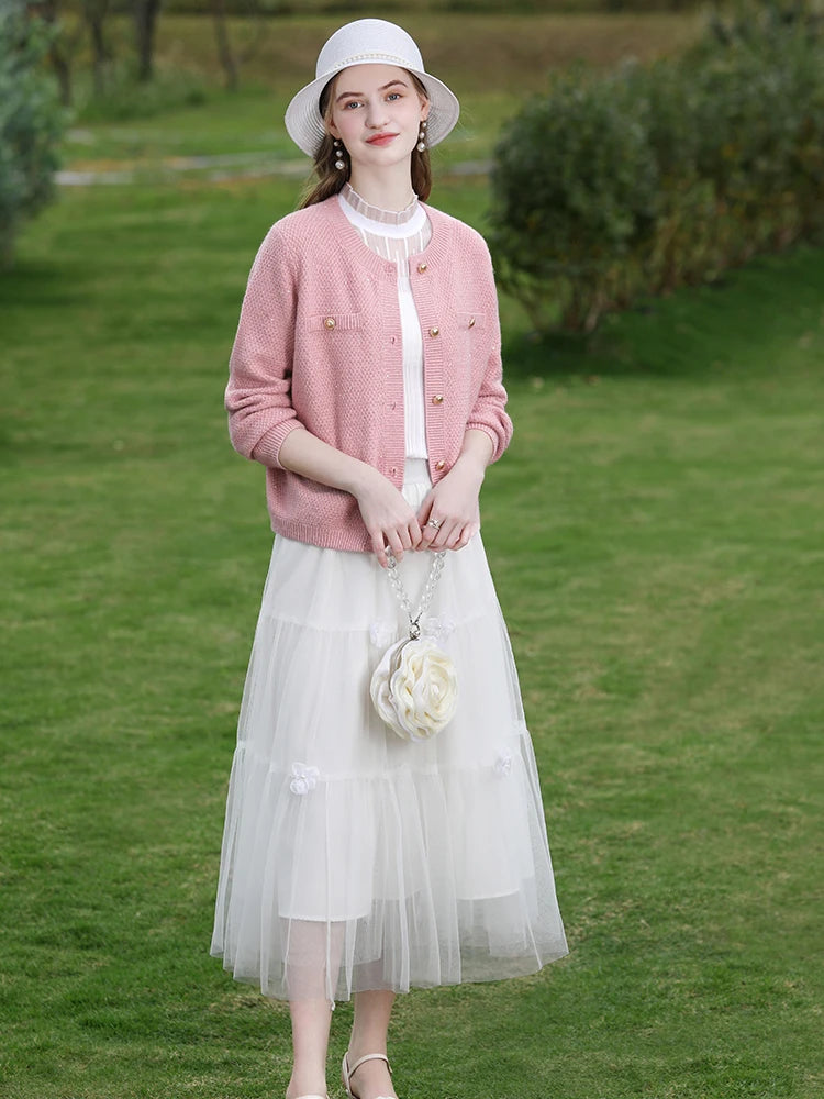 pink tweed knit jacket and shorts set, view 4 - MRSLM