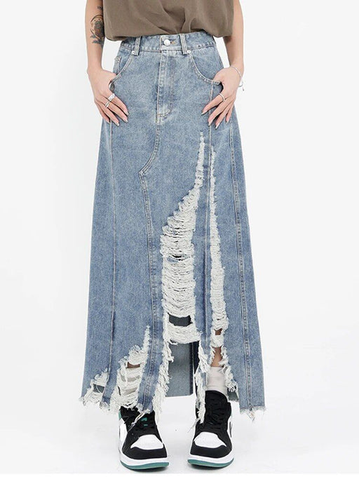 high waist denim skirt, view 3 - MRSLM