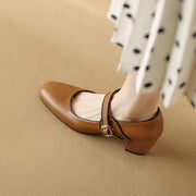 genuine leather mary jane heels for women, view 7 - MRSLM