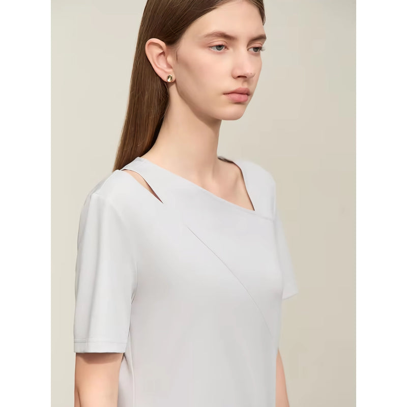 asymmetric V-neck short-sleeve slim top, view 5 - MRSLM