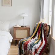 Elegant wool blend blanket with tassel edges, view 2 - MRSLM