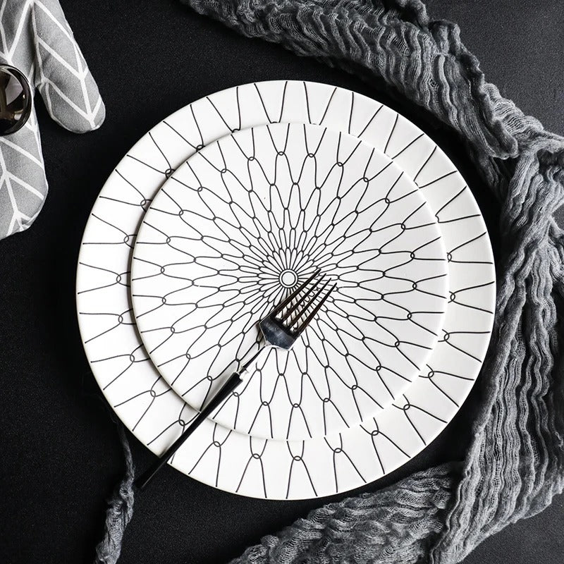 geometric pattern ceramic dinner plate set, view 10 - MRSLM