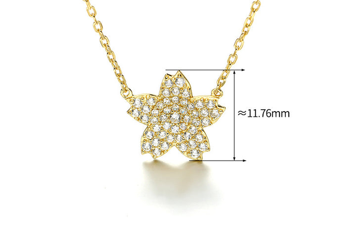 Women's Light Jewelry Sterling Silver Full Diamond Flower Necklace