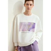 minimalist abstract print embroidered pullover sweatshirt, view 3 - MRSLM
