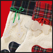 Buffalo plaid pet Christmas stocking with paw print, view 9 - MRSLM