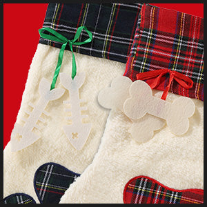 Buffalo plaid pet Christmas stocking with paw print, view 9 - MRSLM