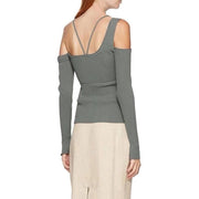 asymmetrical backless knit top, view 3 - MRSLM