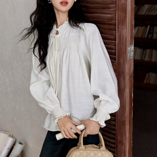 women's ruffle collar long sleeve blouse - MRSLM