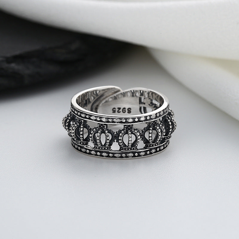 s925 silver hollow 3d crown ring, view 7 - MRSLM