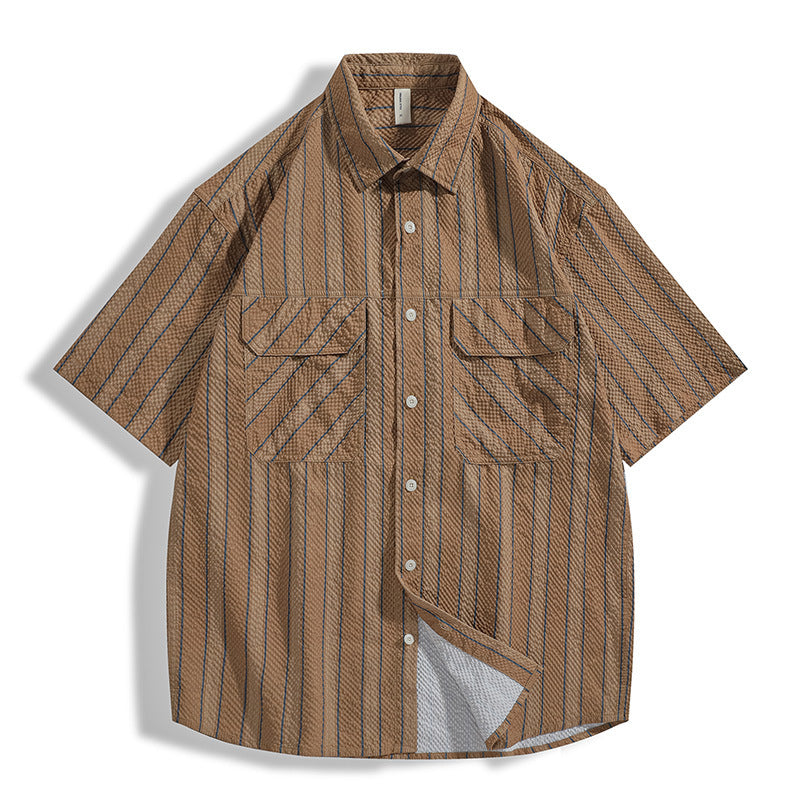 men's seersucker striped shirt, view 5 - MRSLM