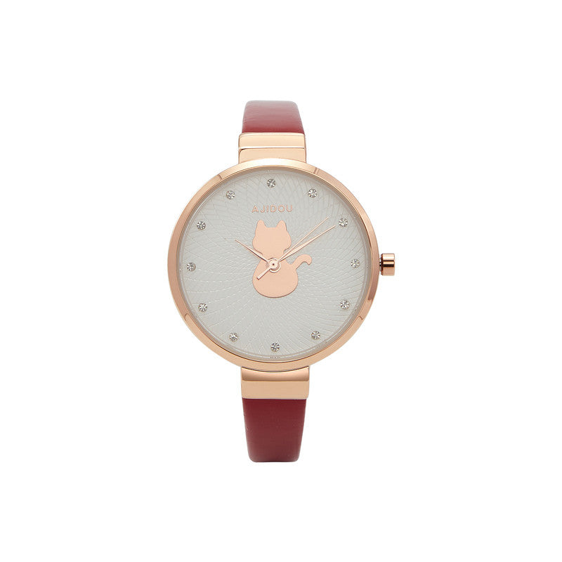 cute cat dial analog watch red, view 4 - MRSLM