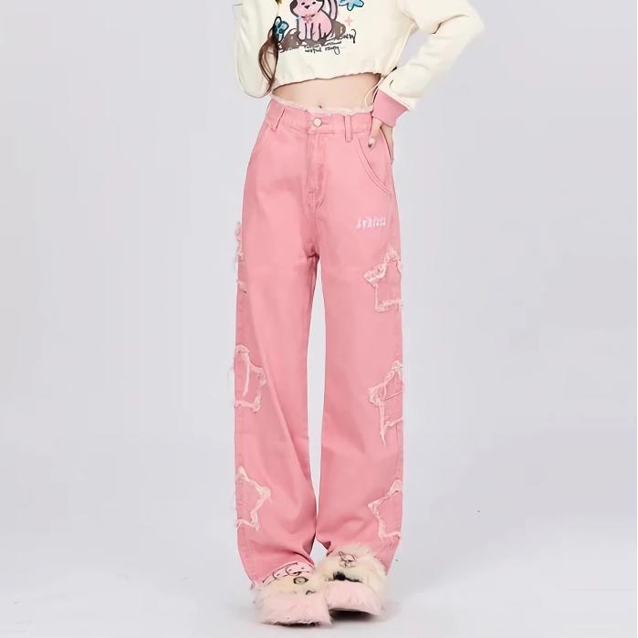 pink wide leg jeans, view 3 - MRSLM