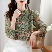 women's printed chiffon ruffle collar blouse, view 3 - MRSLM