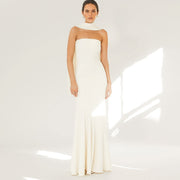 long fishtail dress with fitted waist, view 3 - MRSLM