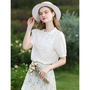 white lace puff sleeve blouse, view 2 - MRSLM